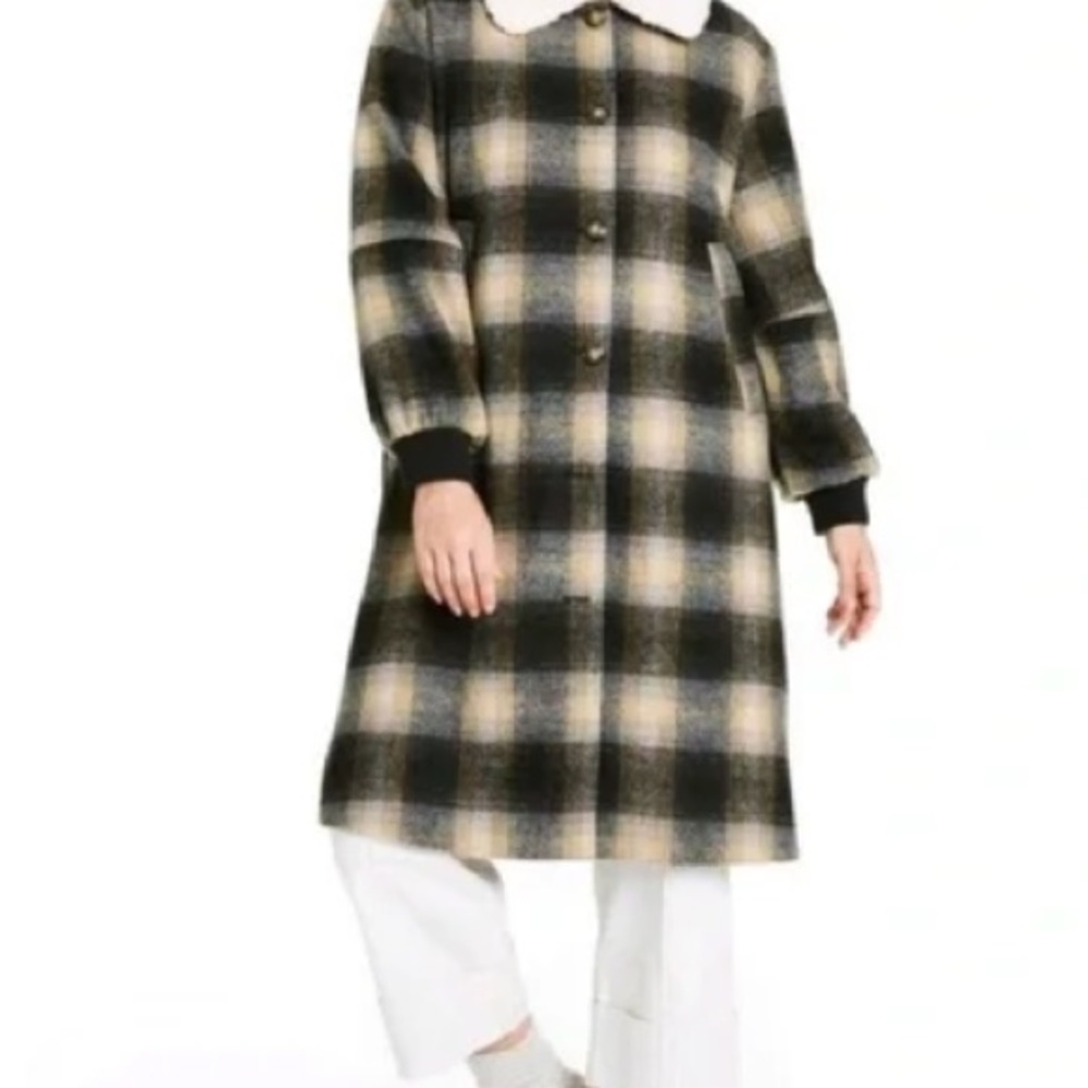Rachel Comey Plaid Pea Coat in Black and Cream